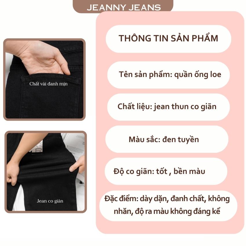 Quần jean ống loe Jeanny Jeans nữ đen trơn lưng cao dáng dài hàng VNXK 2906