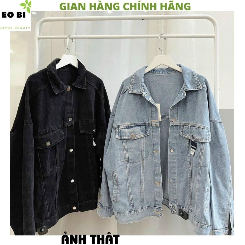 Áo Khoác Nữ Jean UNISEX Form Rộng Nam Nữ Màu Xanh và Đen - Áo khoác bò nữ form rộng suông - EOBI
