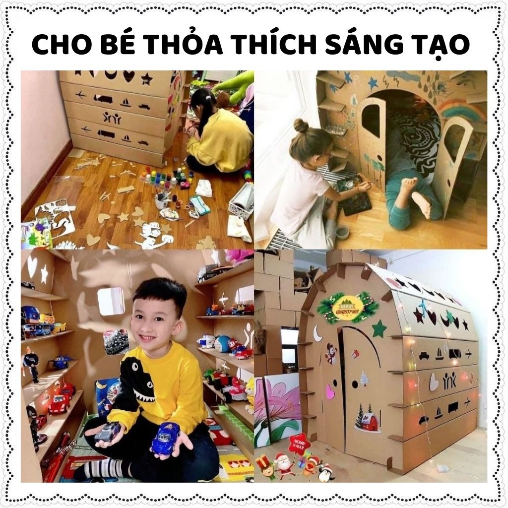 [Lều cho bé nhà bìa carton] lắp ghép thông minh trang trí sáng tạo+ [5 QUÀ TẶNG CHO BÉ] nhà cho chó mèo hàng chính hãng