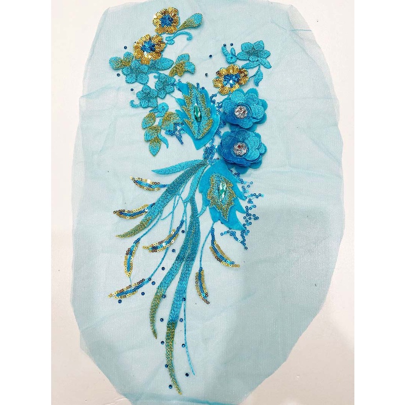 1 Miếng Vải Ren Thêu Hoa 3D 42CM * 19CM Trang Trí Quần Áo / Váy Cưới