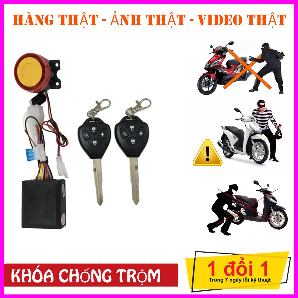 Bộ khóa chống trộm xe máy thông minh Motorcycle Alarm System + Tặng móc Khóa Huýt sáo SIÊU HOT