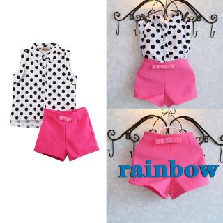 ✿☌☌Girls Polka Dot Tops+Pink Shorts Outfit Dress Set&