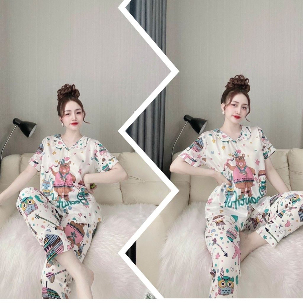 Đồ Ngủ Pijama Đồ Ngủ nữ lụa Latin thiết kế cao cấp mềm mại xinh xắn<60kg