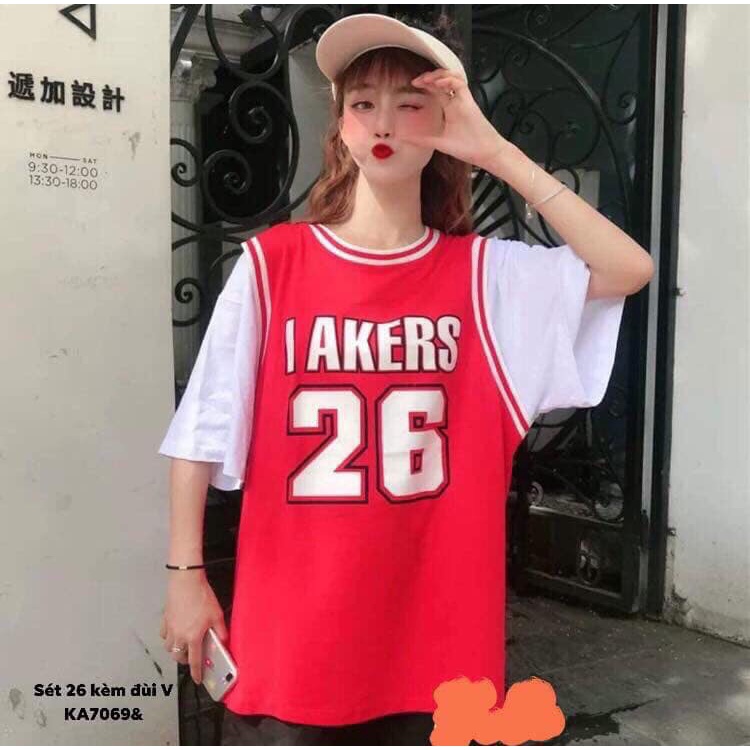 Áo Bóng Rổ Số 26 Phối Tay Trắng Dáng Rộng Dấu Quần Unisex T490