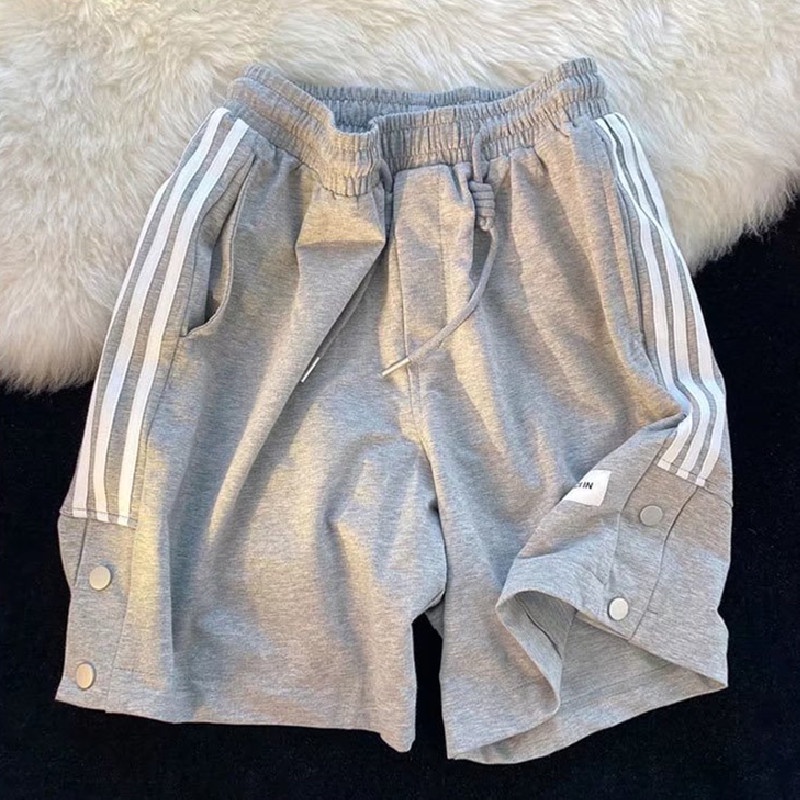 Quần Short Lưng Thun Ống Rộng Phối Sọc Bên Hông Phong Cách Hip Hop Đường Phố Hàn Quốc Cỡ M-3XL Cho Nam