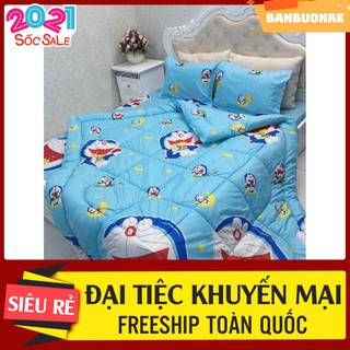 Chăn đông siêu nhẹ trần bông poly Doremon trăng vàng