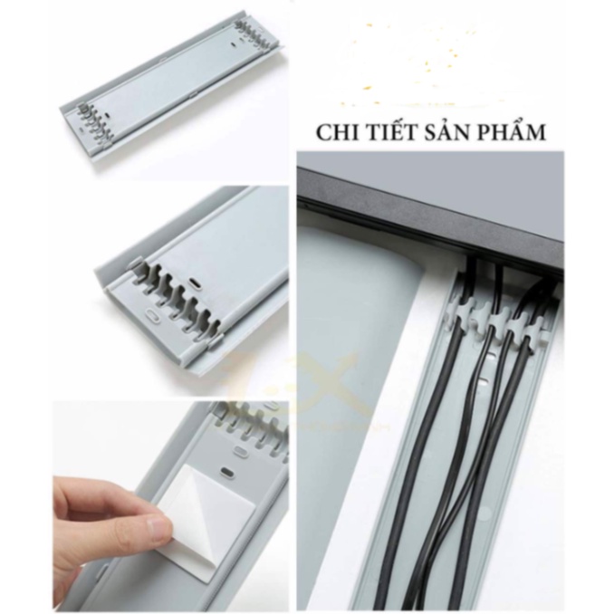 Hộp giấu dây điện khổ to 6 kẹp thu gọn cáp sạc tivi máy tính văn phòng gắn dán tường có nẹp giữ _ còn màu xám và hồng