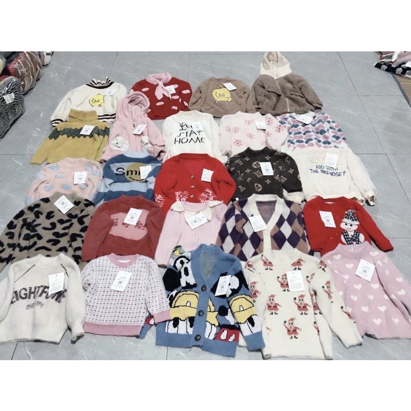 Áo len trẻ em lông thỏ hoạ tiết hàn quốc bé trai bé gái