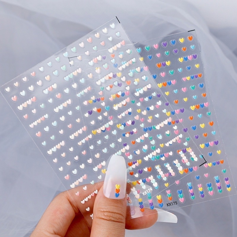 1 Tờ Miếng Dán Móng Tay Dập Nổi Trái Tim Macaron 5D Chống Thấm Nước Trang Trí Móng Tay DIY