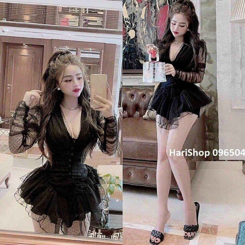 Jumsuit bi tay dài phồng 2 màu đen nu cao cấp chất đẹp loại 1