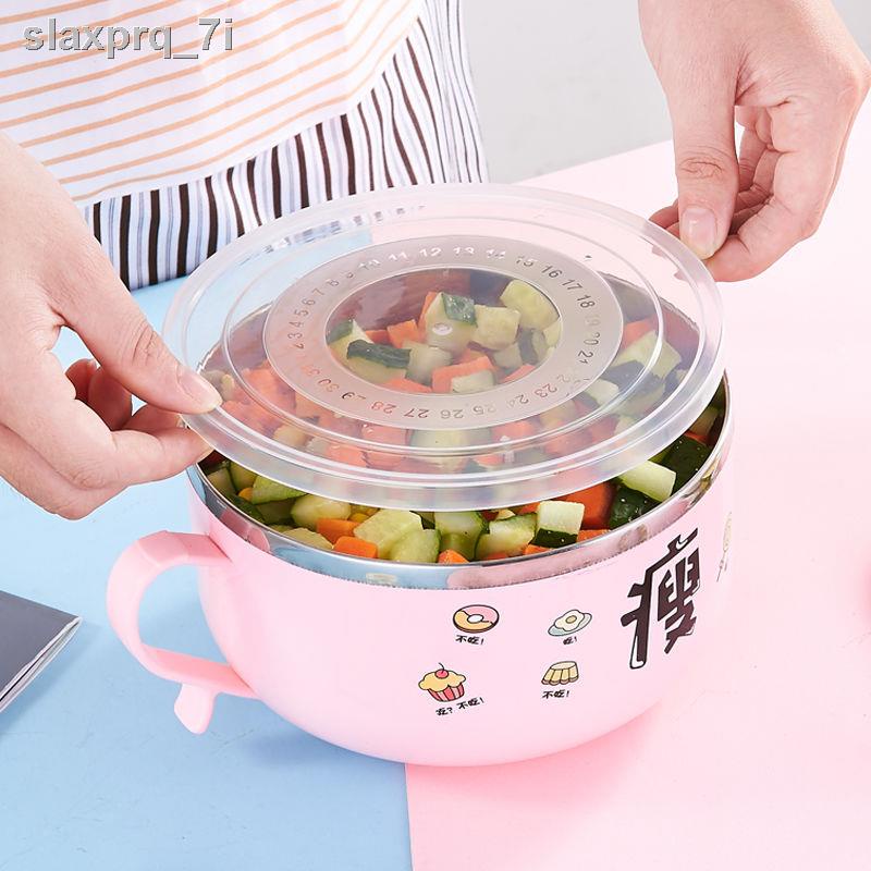 ✚✣Tô mì ăn liền ký túc xá kiểu Nhật có nắp, dễ rửa, hộp cơm cách nhiệt xinh xắn, bộ bát đũa inox nữ sin