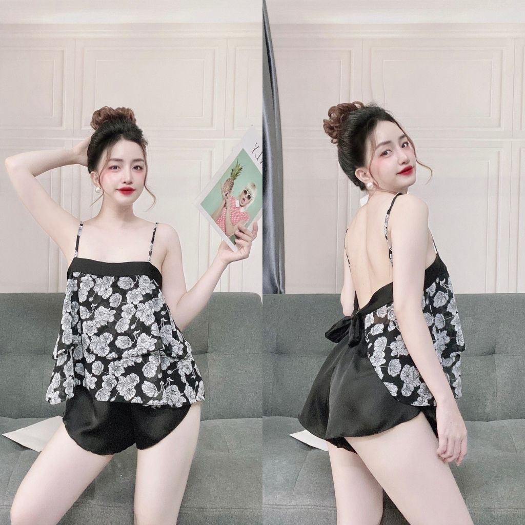 Đồ ngủ nữ BIGSIZE❣️FREE SHIP❣️Đồ ngủ sexy lụa Chiffon phối Satin cao cấp mềm mại xinh xắn < 65KG | BigBuy360 - bigbuy360.vn