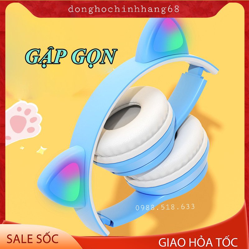 Tai Nghe Mèo Bluetooth P47M, Tai Mèo Dễ Thương Có Mic, Âm Bass Mạnh Mẽ Nghe Nhạc Cực Hay Bảo Hành 12 Tháng