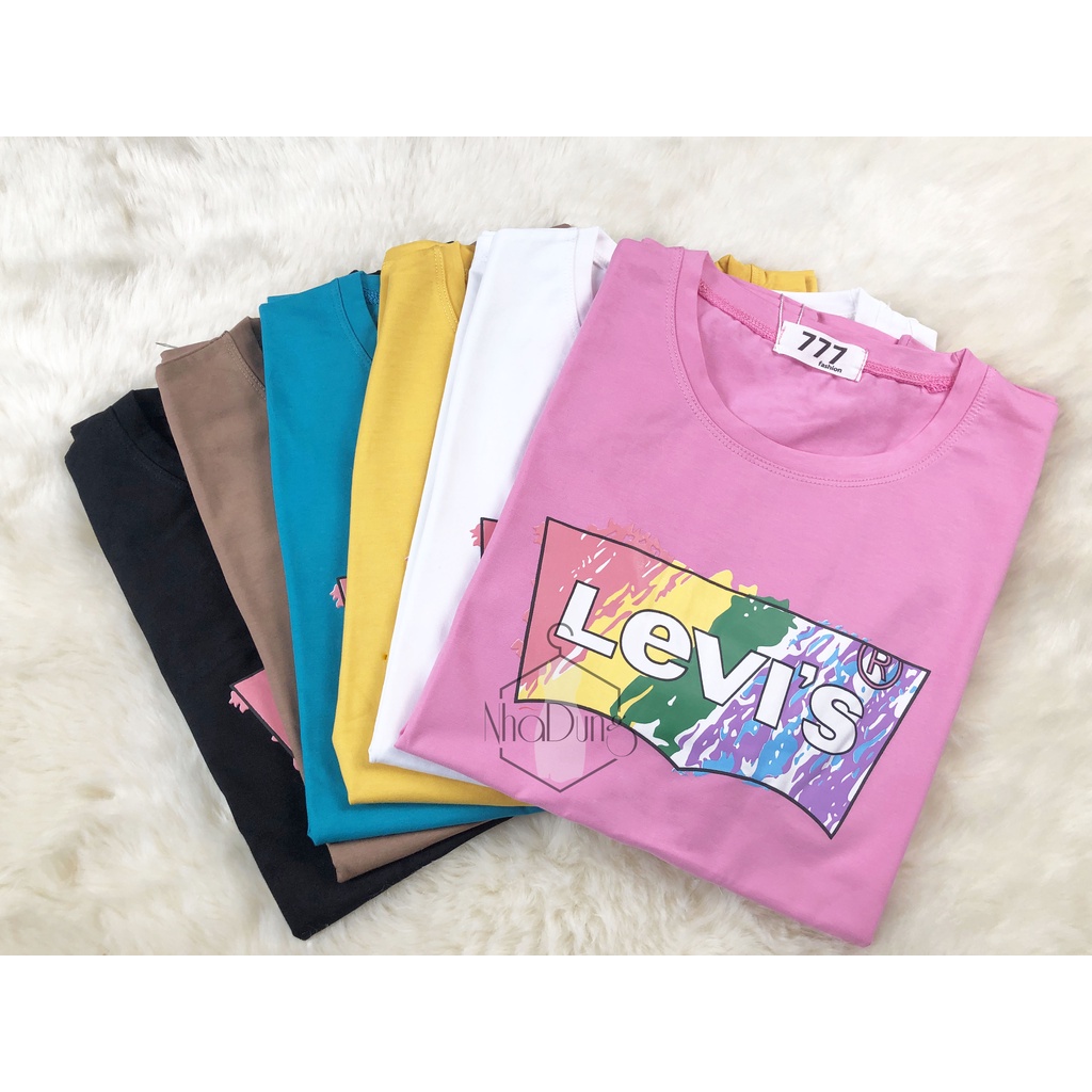 Áo phông áo thun nữ chất vải cao cấp cotton 100% form cơ bản thoáng khí co giãn mịn mát in chữ Levis freesize dưới 58kg