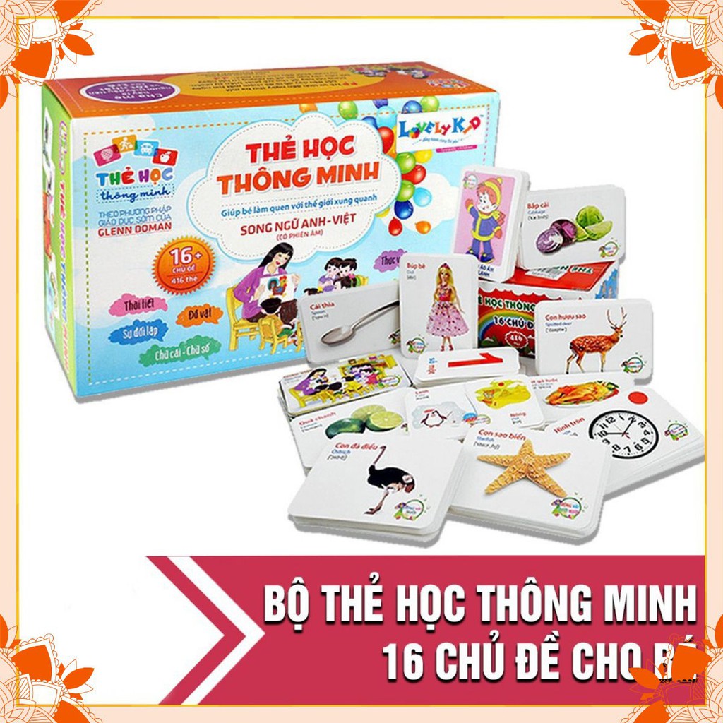 Bộ Thẻ Học Tiếng Anh Thông Minh 16 Chủ Đề Song Ngữ Cho Bé (416 thẻ)