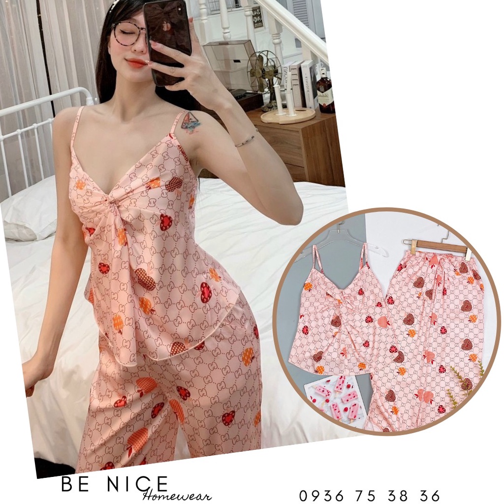Set dây lụa dài mặc nhà xoắn ngực nhiều họa tiết xinh xắn | BigBuy360 - bigbuy360.vn