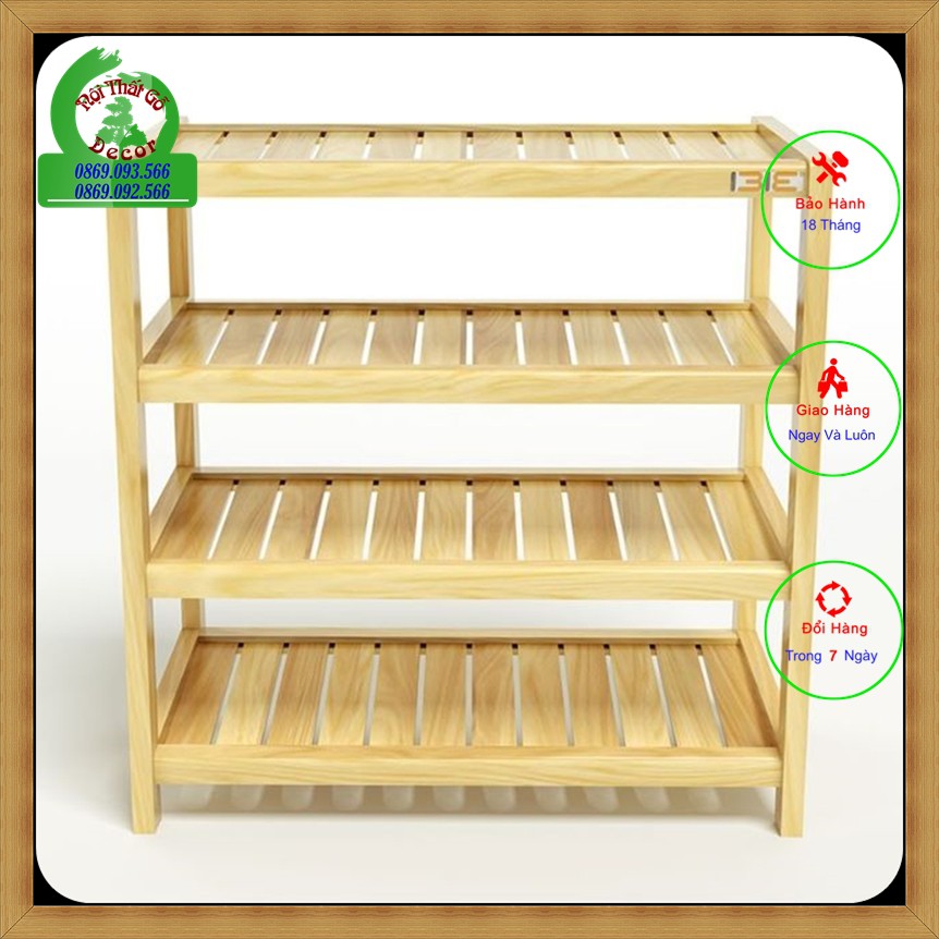 Kệ Giày Gỗ 4 Tầng Rộng 63cm Gỗ Cao Su Tự Nhiên Cao Cấp