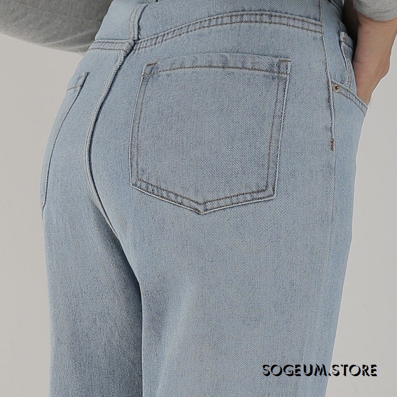 Quần jeans nữ dáng baggy cạp cao họa tiết trơn size S M L sogeum.store