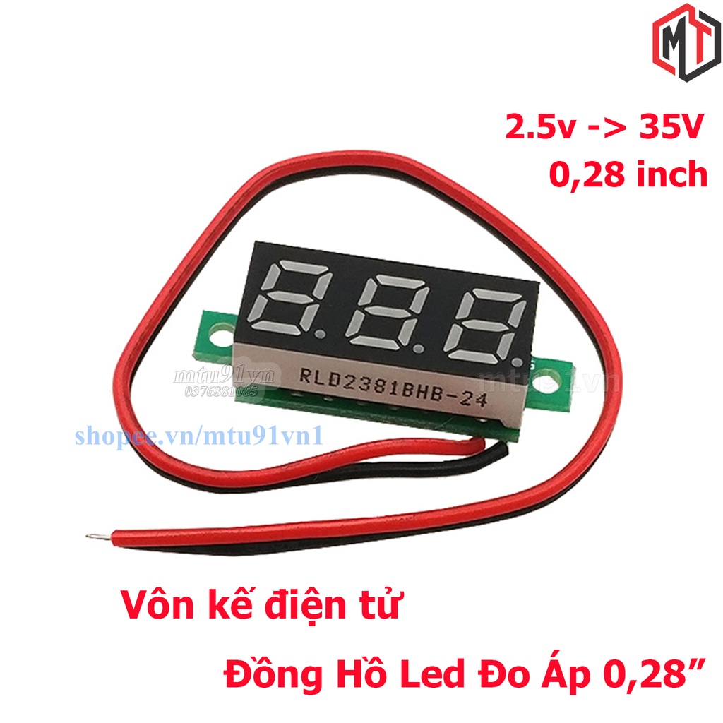 Vôn kế - Đồng Hồ Led Đo Áp - Volt DC 2 Dây 0.28 inch 3~30V