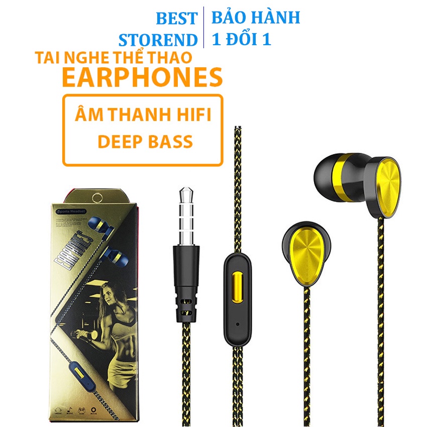 Tai nghe nhét tai thể thao Earphone, tai phone có dây 3.5 chống ồn âm thanh HD dùng cho androi