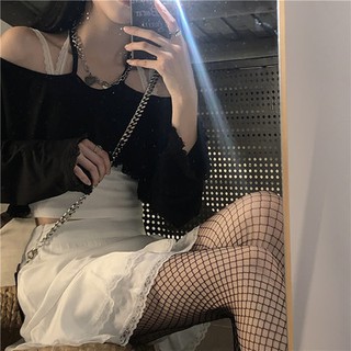 Áo thun trắng/đen dài tay/chân váy trắng/đen lưng cao/áo cardigan trắng/đen thời trang cho nữ