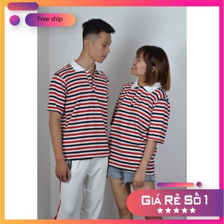 [FREESHIP EXTRA] [HÀNG MỚI] Áo phông unisex cổ bẻ sọc ngang (ảnh thật shop chụp)