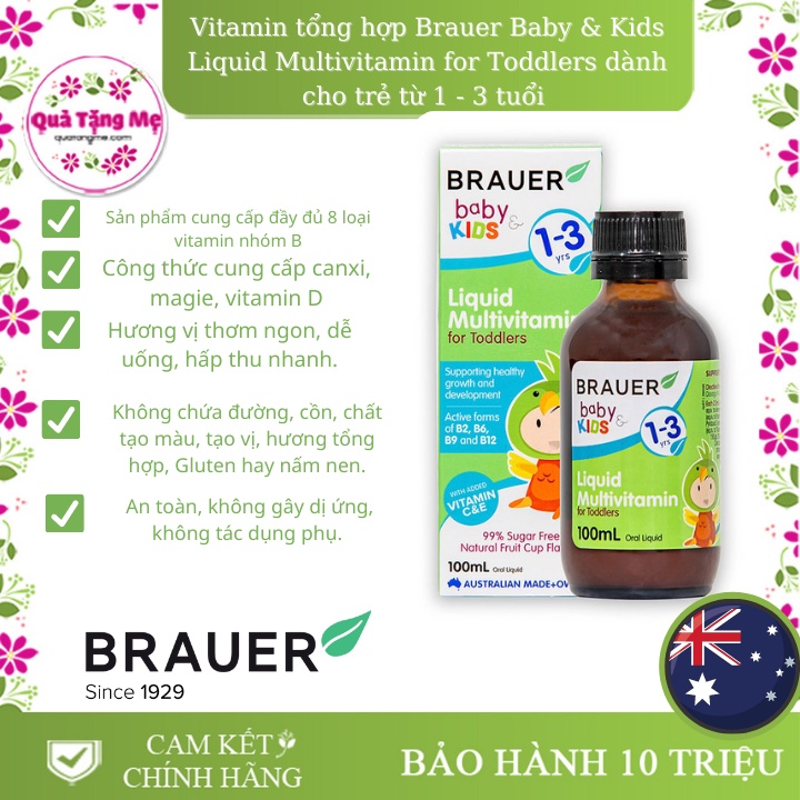 Vitamin tổng hợp Brauer Baby & Kids Liquid Multivitamin for Toddlers dành cho trẻ từ 1 - 3 tuổi