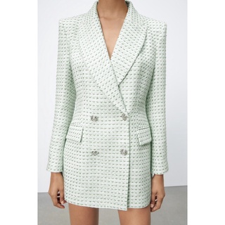 Set blazer & chân váy dạ xanh mint Zara