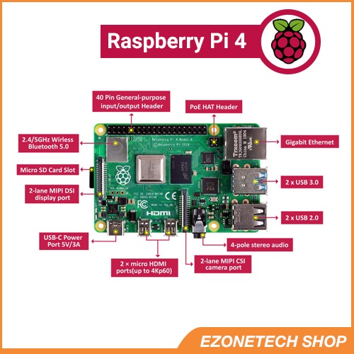 Máy tính Nhúng Raspberry Pi 4 Mode B 2G/4G/8G RAM Chính Hãng