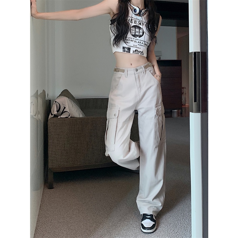 Quần Yếm Lưng Cao Ống Rộng Thời Trang Đường Phố Mỹ Cá Tính Cho Nữ