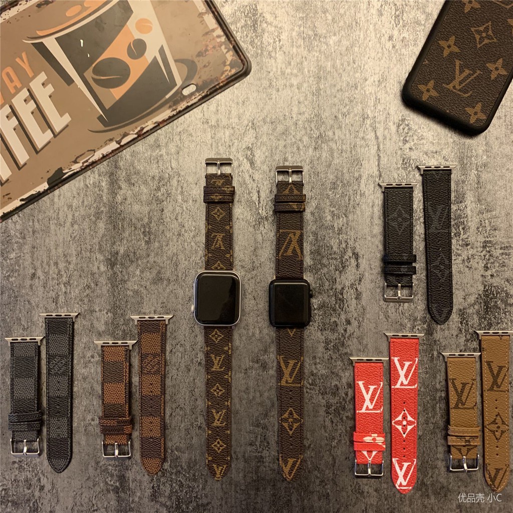 Dây Đeo Bằng Da In Họa Tiết LV Cho Đồng Hồ Apple Watch 1/2/3/4/5/6/7