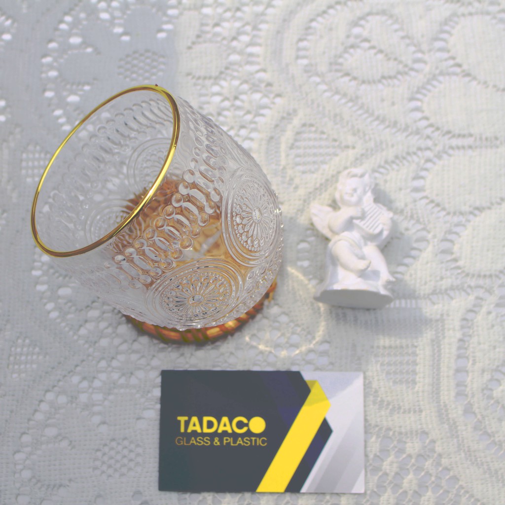 Ly thủy tinh decor cao cấp 265ml Hongli 77309 họa tiết hoa cúc mặt trời ☀️