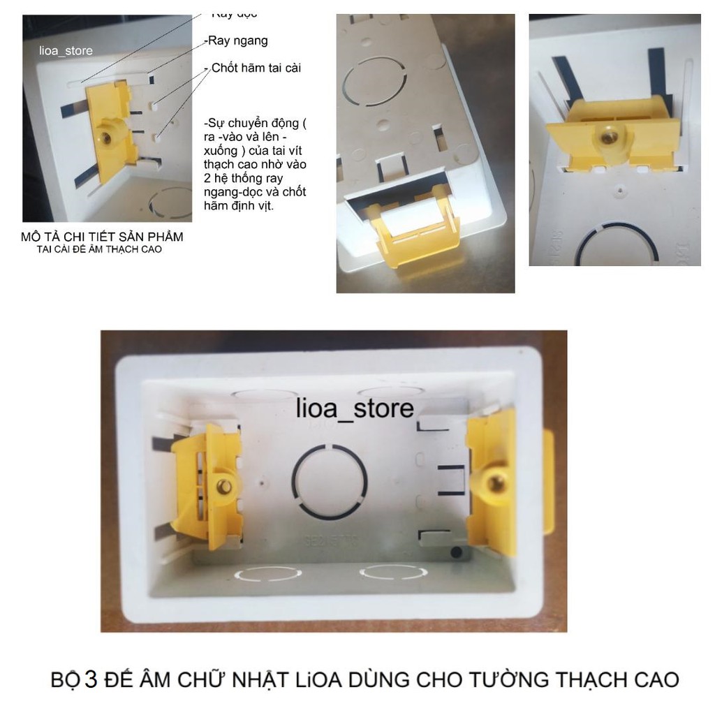 BỘ 3 ĐẾ ÂM CHỮ NHẬT LiOA DÙNG CHO TƯỜNG THẠCH CAO.