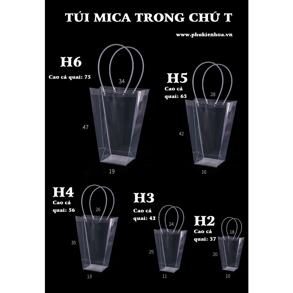 Túi Mica Trong Chữ T H3 Set10