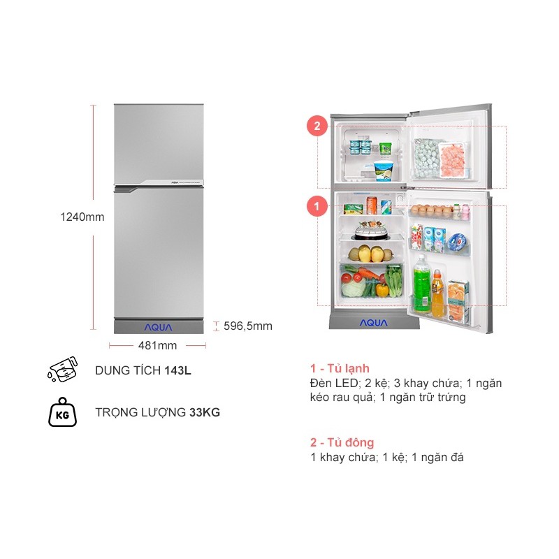 [Mã ELMALL1TR5 giảm 6% đơn 3TR] Tủ lạnh 143L AQua AQR-145EN
