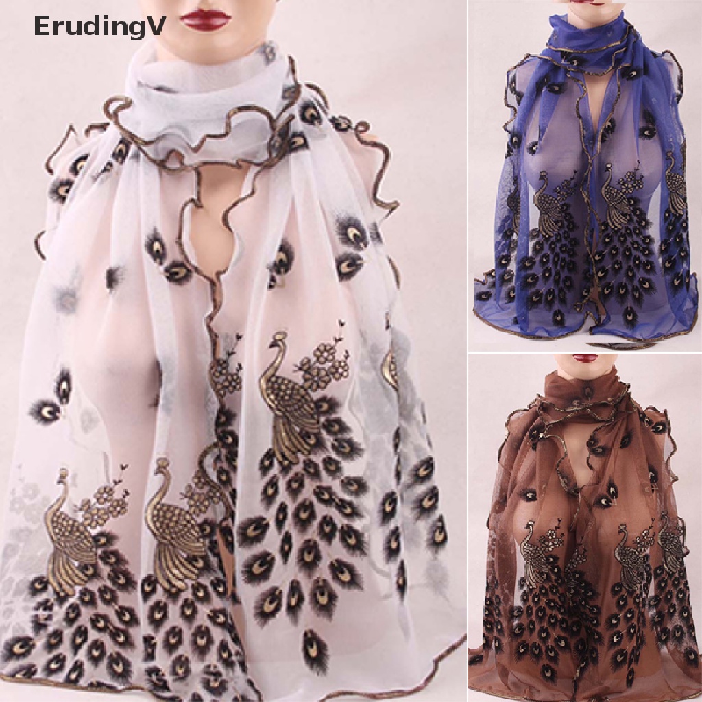 Khăn Choàng Cổ Dài Mềm Mại In Họa Tiết Chim Công Phong Cách Cổ Điển Dành Cho Nữ