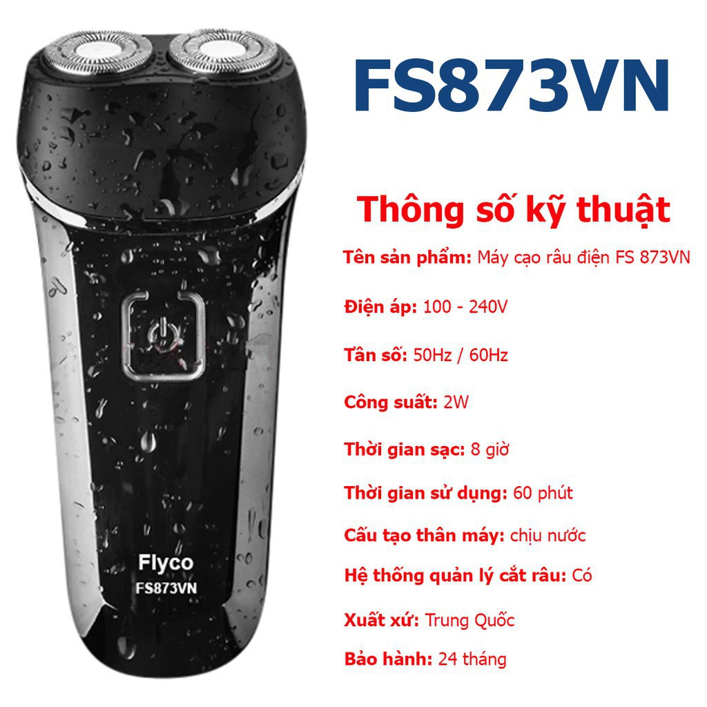 [Hàng Chính Hãng] Máy Cạo Râu Flyco FS873VN 2 Lưỡi Kép Thân Máy Kháng Nước - Bảo Hành Flyco 2 Năm