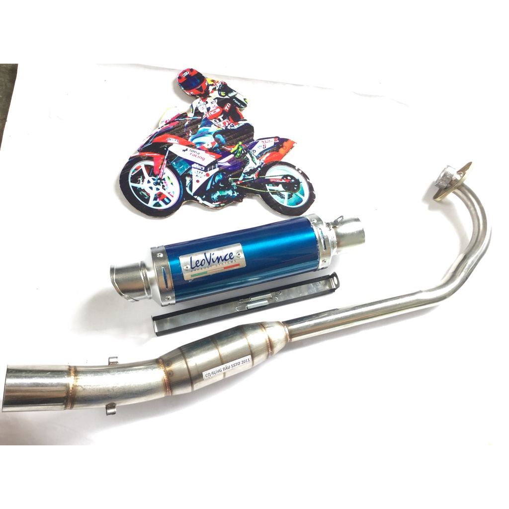 Pô leovince XANH cả cổ bầu hơi inox exicter, winer, sonic, raider, satria, gsx, fz, tfx, cbr, r15,...