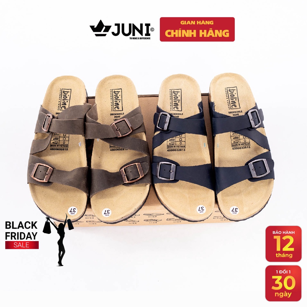 [DA BÒ THẬT] D25-Dép Sandal da bò Unisex quai chéo Birken Bioline (Đế trấu, da bò thật nguyên tấm) – Juni Store