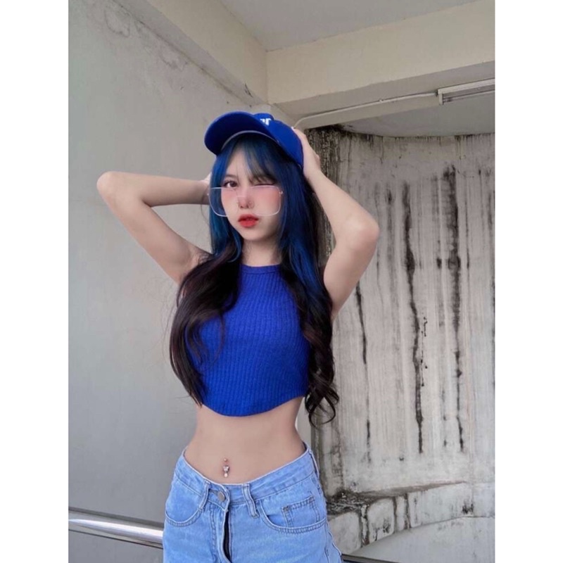 [Hàng sẵn] Áo croptop ba lỗ vạt bầu thun gân phong cách cá tính Aimee closet