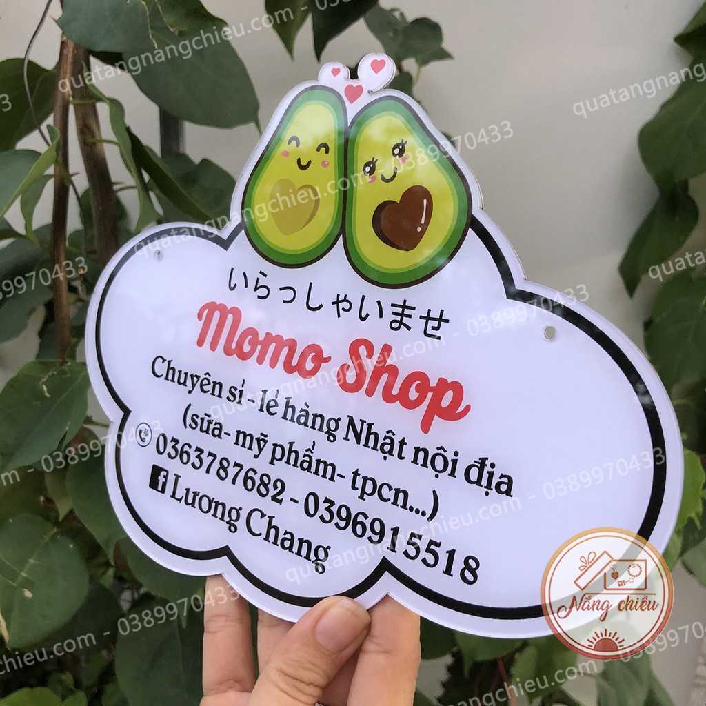 Bảng hiệu hình quả bơ in thông tin shop. Decor cửa hàng thời trang, mỹ phẩm ..... free thiết kế theo mẫu sẵn có