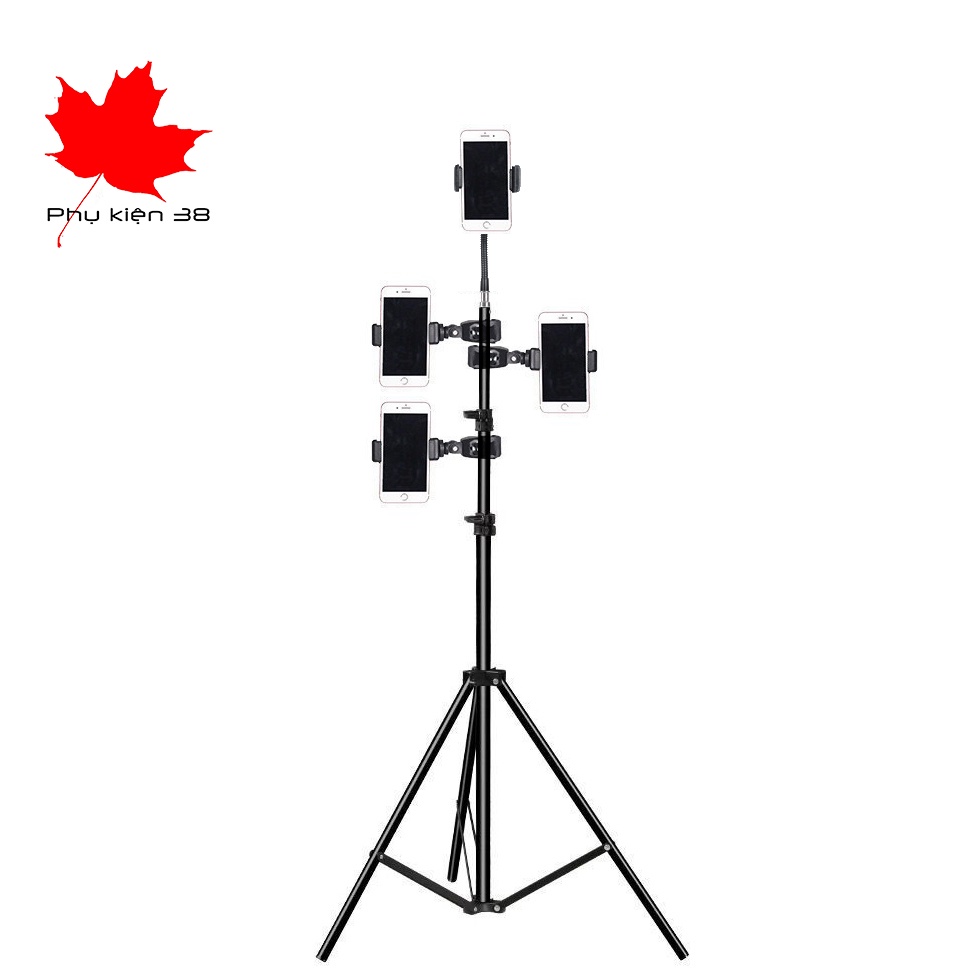 Cây livestream tripod giá đỡ 3 chân dùng kẹp lẻ từng điện thoại hỗ trợ quay video tiktok bán hàng nhiều máy