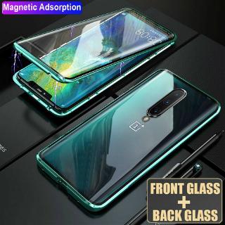 Ốp Điện Thoại Kính Cường Lực Hai Mặt Viền Kim Loại Nam Châm Cho Oneplus 7 One Plus 7 Pro