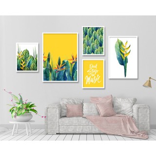 Bộ 5 tranh canvas treo tường nhiệt đới tông vàng trẻ trung hiện đại TTC2510