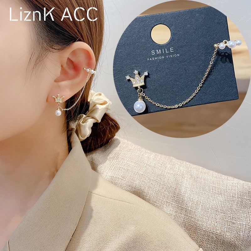 Một Mảnh Bông Tai Dạng Kẹp Xương Cá Đính Ngọc Trai Đơn Giản Chất Lượng Cao Cá Tính Phong Cách Hàn Quốc