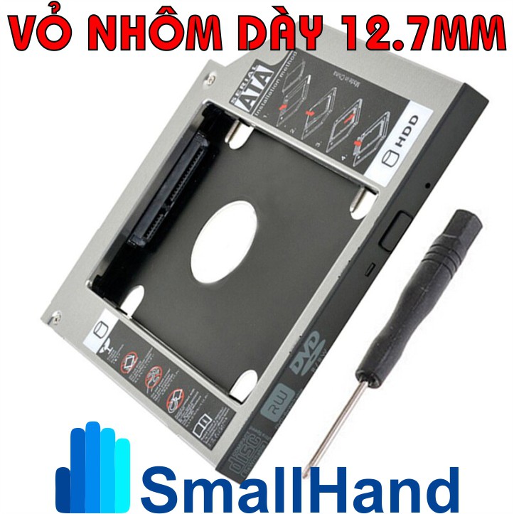 Caddy Bay nhôm 12.7mm - Sata3 cho SSD và HDD 2,5” – Khay ổ cứng thay thế ổ DVD