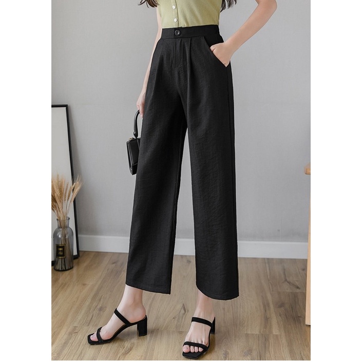Quần đũi nữ ống rộng, dài - Quần culottes đũi dáng dài ống rộng dáng suông Hot Trend Qt38