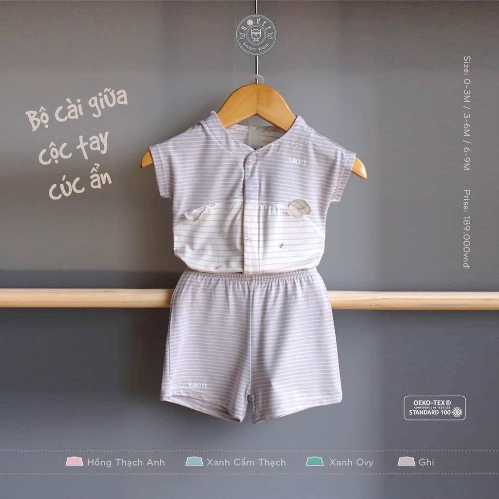 [Hrnee]Bộ cộc tay cúc giữa cho bé.