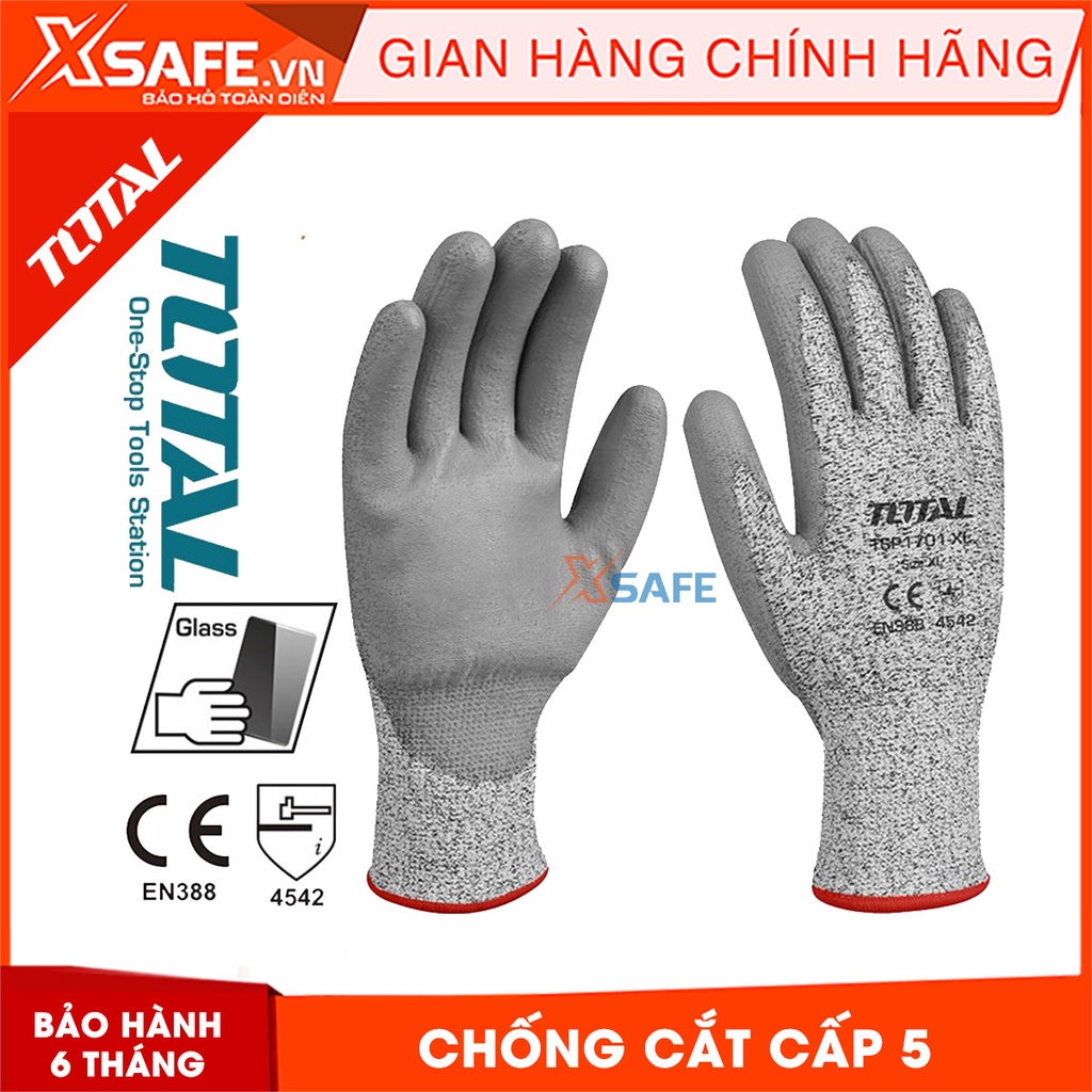 Găng tay bảo hộ lao động TOTAL TSP1701 Bao tay đa năng chống cắt, chống mài mòn, trơn trượt, đâm xuyên chuẩn EN388