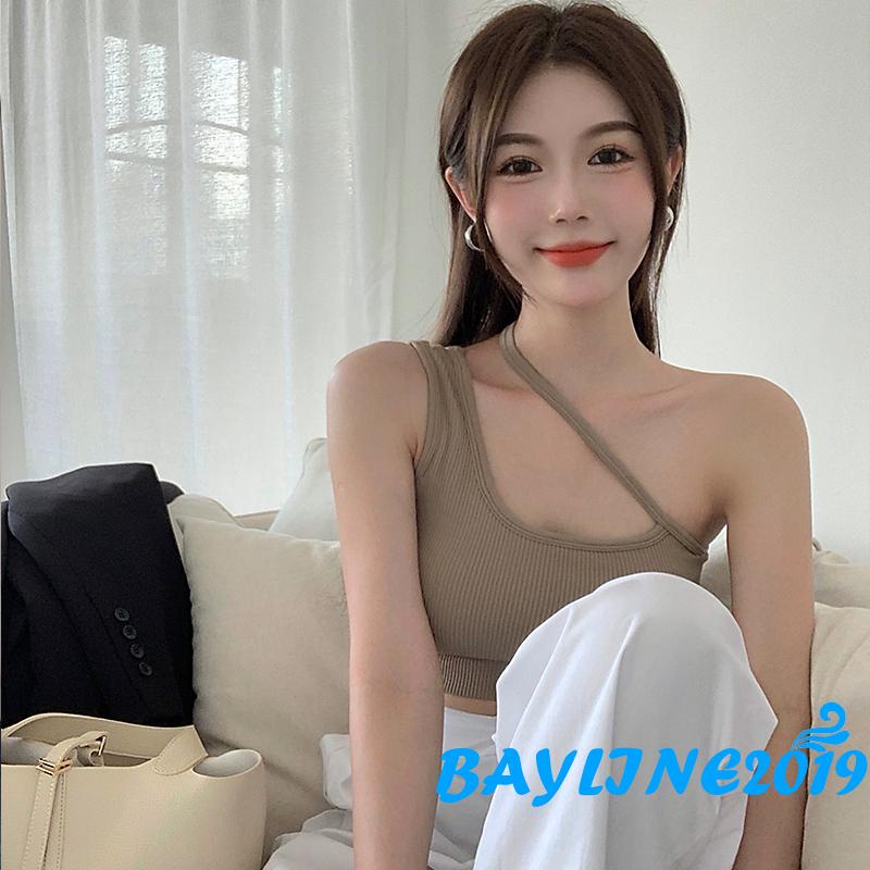 Áo croptop dành cho nữ không tay hở vai dáng ôm màu trơn thiết kế gợi cảm